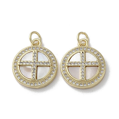Brass Micro Pave Clear Cubic Zirconia Cross Pendants KK-G485-32G-01-1