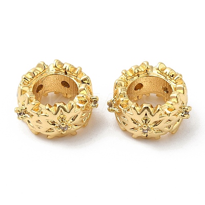 Brass Micro Pave Cubic Zirconia Rondelle European Beads KK-P234-36G-1