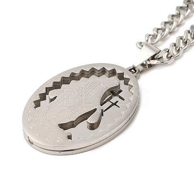 201 Stainless Steel Virgin Mary Oval Pendant Twisted Chain Necklaces LS-NJEW-Q002-04P-1