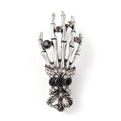 Halloween Theme Rhinestone Skeleton Hand Brooch Pin LS-JEWB-F018-01AS-1