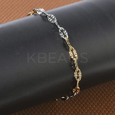 304 Stainless Steel Dapped Chains Bracelets for Women BJEW-D466-08B-GP-1