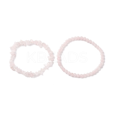 Chip & Round Natural Rose Quartz Beaded Stretch Bracelets for Women BJEW-JB10189-08-1