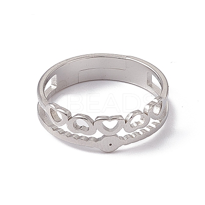 Non-Tarnish 201 Stainless Steel Hollow Out Heart with Evil Eye Finger Ring for Women RJEW-C045-06P-1