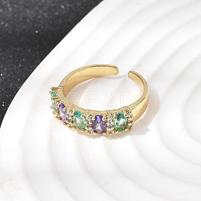 Brass Micro Pave Cubic Zirconia Cuff Rings for Women RJEW-K312-07G-1