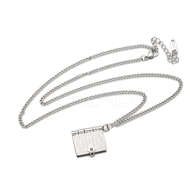 304 Stainless Steel Book Pendant Necklaces for Women NJEW-U037-01A-P-1