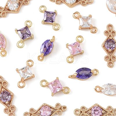 18Pcs 9 Styles Brass Pave Transparent Glass Links/Connectors GLAA-FS0002-35-1