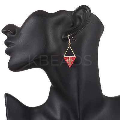 Handmade Glass Seed Beads Rhombus Dangle Earrings EJEW-MZ00542-1