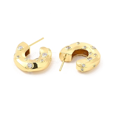 Cubic Zirconia C-shap Stud Earrings EJEW-P213-02G-02-1