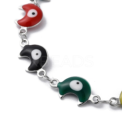 Moon with Evil Eye Enamel Link Chain Bracelet BJEW-G683-01P-01-1