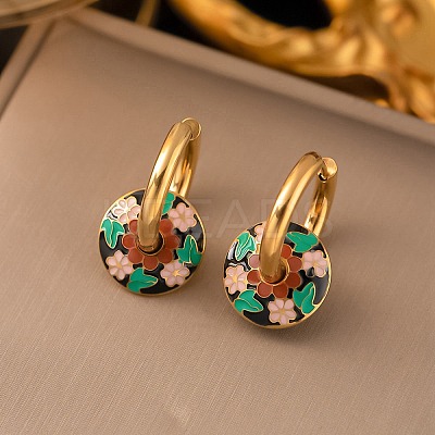304 Stainless Steel Enamel Hoop Earrings EJEW-Q040-01B-G-1