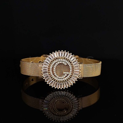 Brass Micro Pave Clear Cubic Zirconia Bangles for Women FS-WGA7409-07-1