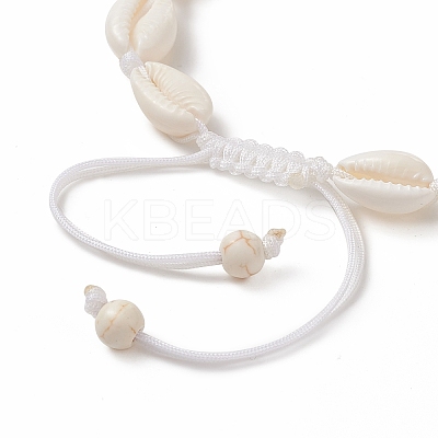 Natural Cowrie Shell Braided Beaded Anklets AJEW-AN00516-01-1