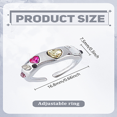 1Pc Colorful Rhinestone Open Cuff Ring RJEW-LP0002-08-1