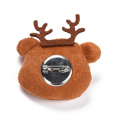 Christmas Deer Cotton & Non-Woven & Velvet Fabric Brooch JEWB-A003-13-1