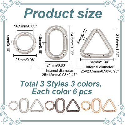 54Pcs 9 Styles Alloy Spring Gate Rings FIND-GO0002-54-1