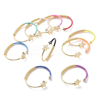 Enamel Star with Evil Eye Open Cuff Bangle with Clear Cubic Zirconia BJEW-F449-01G-1