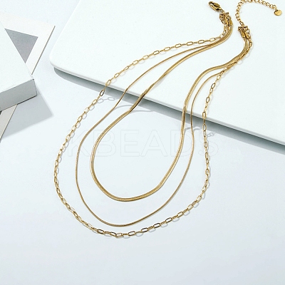Stainless Steel Chains Three Layers Necklaces NJEW-D054-01A-01G-1