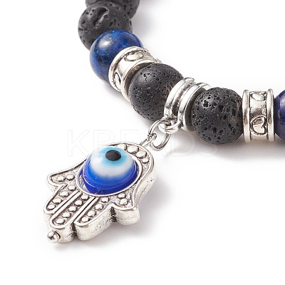 Natural Lava Rock & Lapis Lazuli(Dyed) Stretch Bracelet BJEW-TA00148-1