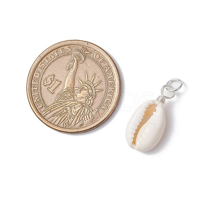 Natural Cowrie Shell Pendants PALLOY-JF03710-01-1