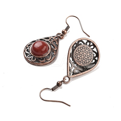 Natural Red Jasper Teardrop Dangle Earrings EJEW-B055-02R-20-1
