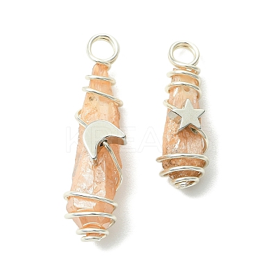 2Pcs Electroplated Natural Quartz Crystal Dyed Copper Wire Wrapped Pendants PALLOY-JF03173-02-1