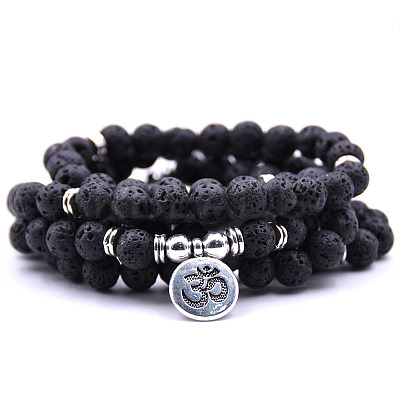 Bohemian Styles Natural Round Lava Rock Beaded Stretch Bracelets for Women Men XW1500-3-1