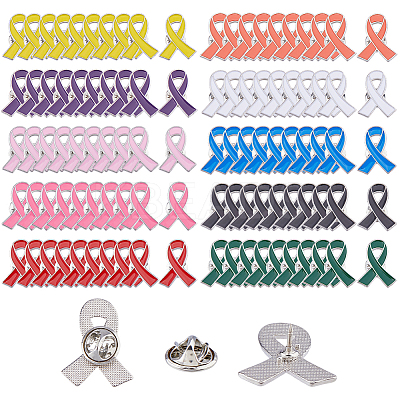 100Pcs 3 Styles Breast Cancer Awareness Pink Ribbon Enamel Pin JEWB-FH0002-53B-1