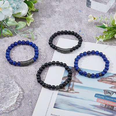 4Pcs 4 Style Natural Lapis Lazuli & Glass Beaded Stretch Bracelets Set BJEW-FI0001-56-1