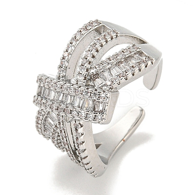 Rack Plating Brass Micro Pave Cubic Zirconia Open Cuff Rings RJEW-I104-17P-1