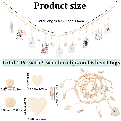 Wooden Bead Garland Hanging Photo Display with Clips DIY-WH20002-611B-1