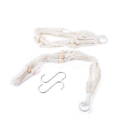 2Pcs Handmade Macrame Polyester with Wood Bead Plant Hanger AJEW-HS0001-46-1