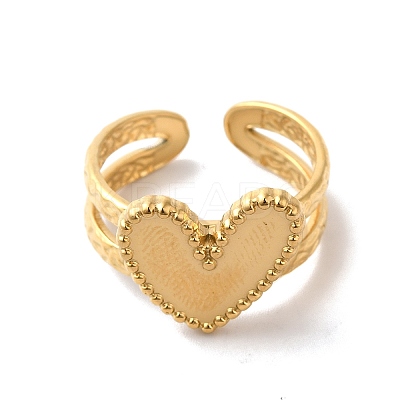 Ion Plating(IP) 304 Stainless Steel Heart Open Cuff Rings for Women RJEW-H136-02G-1