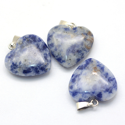 Heart Natural Blue Spot Jasper Pendants G-Q438-10-1