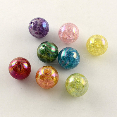 AB Color Transparent Crackle Round Acrylic Beads CACR-S006-M-1