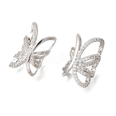 Brass Micro Pave Clear Cubic Zirconia Butterfly Cuff Earrings EJEW-P322-16P-1