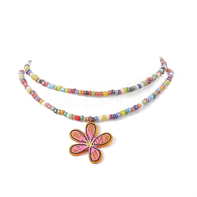 Transparent Printed Acrylic Flower Pendant Necklaces NJEW-JN04152-1