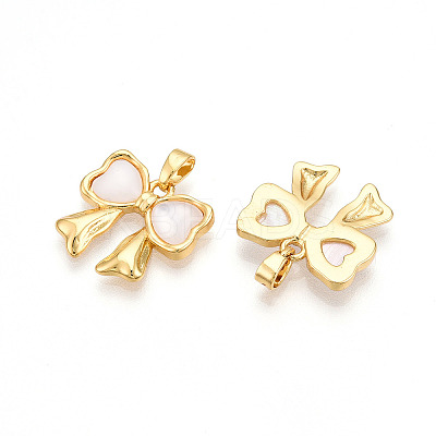 Brass Pave Natural Shell Pendants KK-N257-49G-1