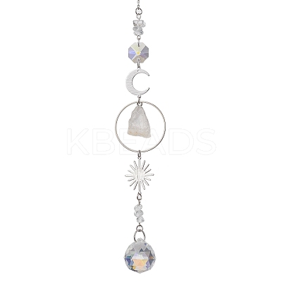 Rough Raw Natural Quartz Crystal Nuggets Hanging Ornaments HJEW-JM01839-01-1