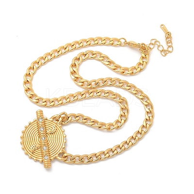 304 Stainless Steel Crystal Rhinestone Flat Round Pendant Twisted Chain Necklaces for Women STAS-Z117-11G-1