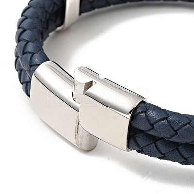 Leather Braided Double Loops Multi-strand Bracelet with 304 Stainless Steel Magneti Clasp for Men Women BJEW-C021-16-P-1