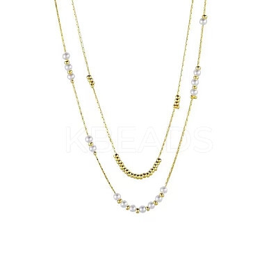 304 Stainless Steel Boston Link Chains Double Layer Necklaces BJEW-K257-04G-1