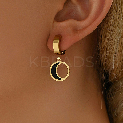 Elegant 201 Stainless Steel Moon Hoop Earrings XZ5381-1-1