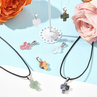DIY Natural & Synthetic Gemstone Cross Pendant & Waxed Cord Pendant Necklace Making Kits DIY-FS0008-46-1