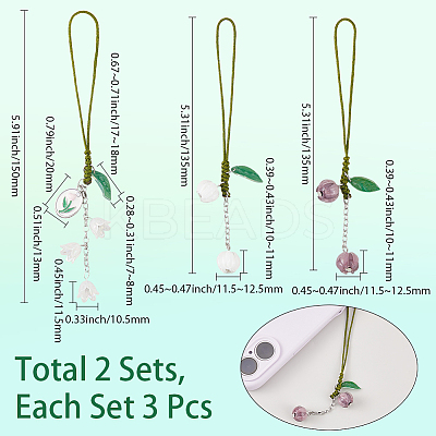 2 Sets Handmade Lampwork & Acrylic Flower Mobile Straps HJEW-SC0002-08-1