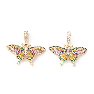 Brass Micro Pave Cubic Zirconia Pendants KK-E005-14G-02-1