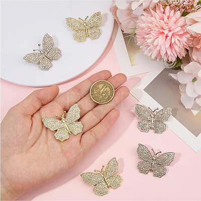 6Pcs 2 Colors Butterfly Alloy Rhinestone Lapel Pins for Backpack Clothes JEWB-OC0001-07-1