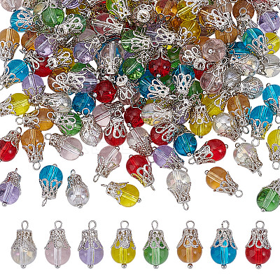 120Pcs 8 Colors Glass Charms PALLOY-HY00099-1