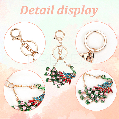 2Pcs 2 Colors Peacock Enamel Style Alloy Rhinestone Keychains KEYC-OC0001-37-1