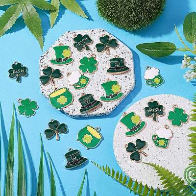 35Pcs 7 Styles Saint Patrick's Day Alloy Enamel Pendants ENAM-CJ0005-45-1