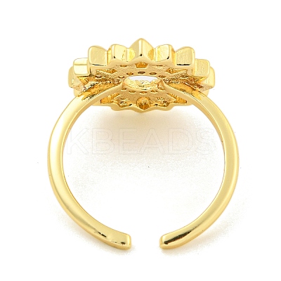 Flower Clear Cubic Zirconia Open Cuff Ring RJEW-L121-031G-1